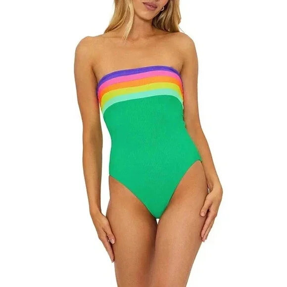 Beach Riot Jessa Swimsuits Women's Small Multi Colorblock One-Piece Beach RED381